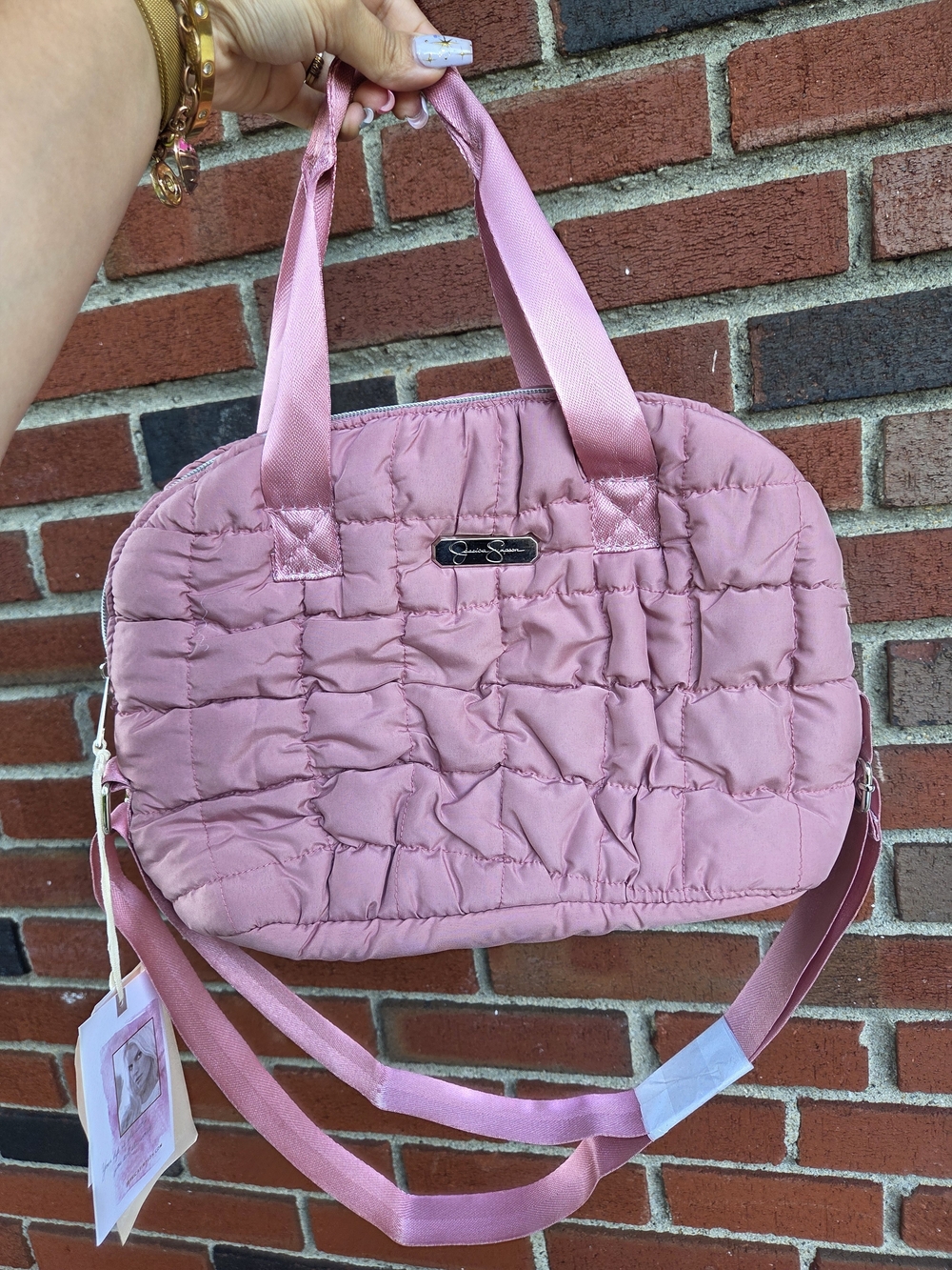 Jessica Simpson Pink Quilted Insulated Lunch Bag Tote